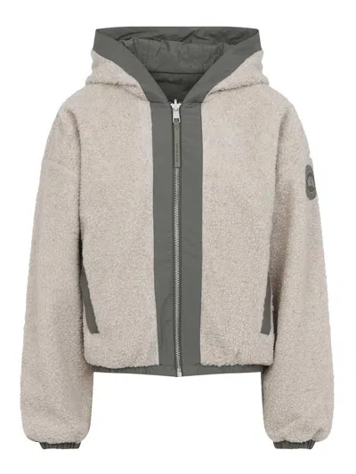 Canada Goose Women Beige Fleece Alberni Reversible Bomber Jacket In Gray