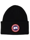 Canada Goose Ribbed Black Merino Wool Toque With Contrast Emblem In Black