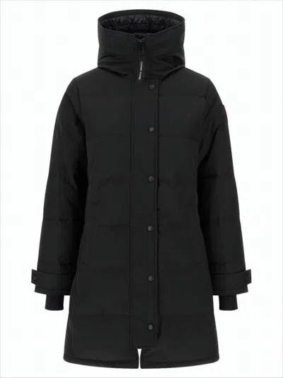 CANADA GOOSE CLASSIC BLACK PADDED COAT WITH QUILTED TEXTURE AND LOGO PATCH