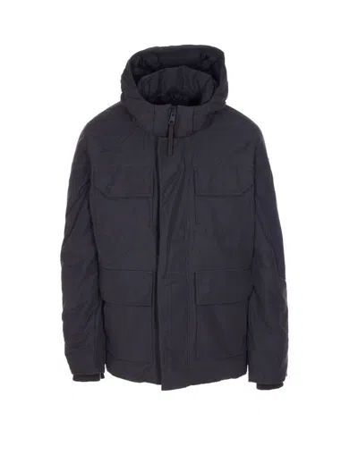 Canada Goose Long Sleeve Hooded Padded Coat With Pockets In Black