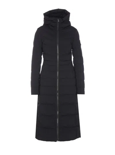 Canada Goose Long Hooded Padded Jacket With Zip Pockets In Blue