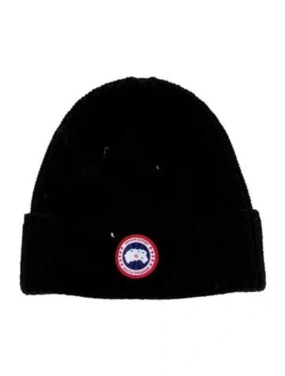 Pre-owned Canada Goose Embroidered Logo Knit Beanie In Black