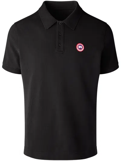 Canada Goose Fitted Black Cotton Polo With Ribbed Collar