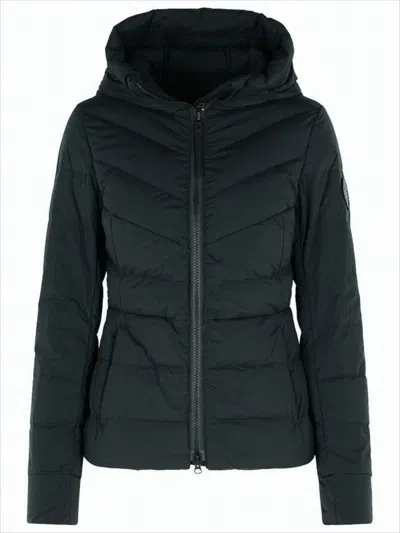 Canada Goose Fitted Down Jacket With Horizontal Quilting And Hood In Green