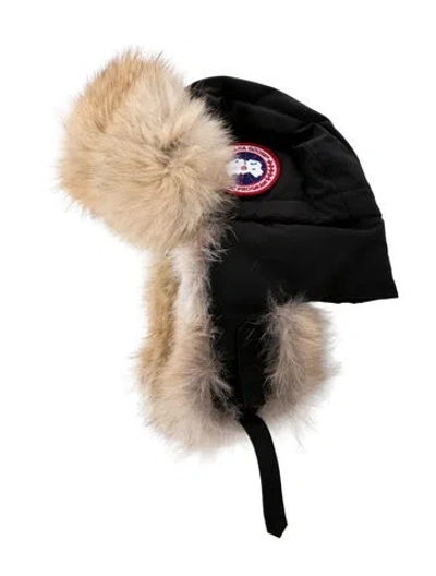 Pre-owned Canada Goose Fur Embroidered Trapper Hat In Black