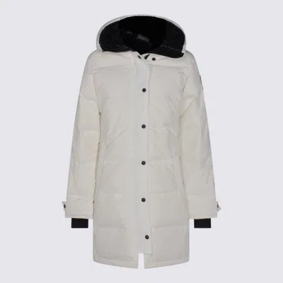 Canada Goose Hooded Long Quilted Jacket With Adjustable Cuffs In White