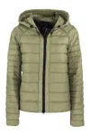 CANADA GOOSE GLOSSY GREEN ROXBORO SHORT DOWN JACKET WITH HOOD FOR WOMEN