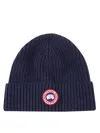 Canada Goose Ribbed Logo-patch Beanie In Blue