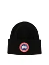 Canada Goose Ribbed Black Merino Wool Toque With Contrast Emblem