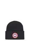 Canada Goose Ribbed Wool Beanie With Contrasting Logo Patch In Black