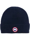 Canada Goose Mens Navy Heather Ribed Toque Wool Beanie Hat In Blue