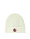 Canada Goose Ribbed Wool Beanie With Contrasting Logo Patch In Neutral