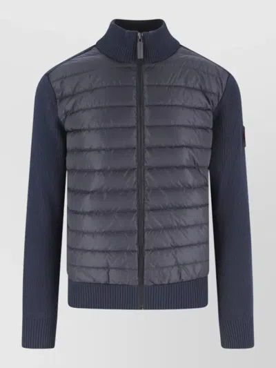 Canada Goose High Collar Knit Sweater Quilted Front Panel In Blue