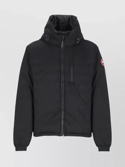 Canada Goose High Neck Down Jacket With Hood And Zip Pockets In Blue