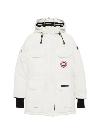 Canada Goose Hooded Logo-patch Coat In White