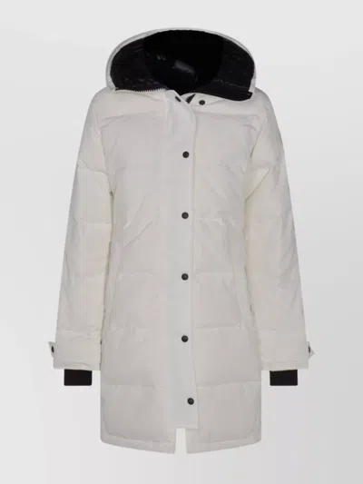 CANADA GOOSE HOODED LONG QUILTED JACKET WITH ADJUSTABLE CUFFS