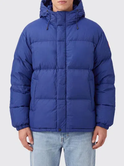 Canada Goose Hooded Quilted Nylon Down Jacket With Logo Patch In Blue
