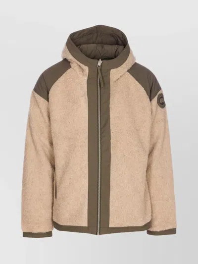 CANADA GOOSE HOODED SHEARLING EFFECT JACKET WITH CONTRAST PANELS