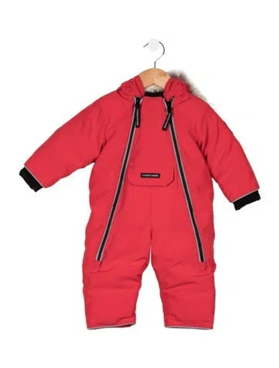 Pre-owned Canada Goose Babies' Infant Boys' Fur Trim Down Snowsuit In Red