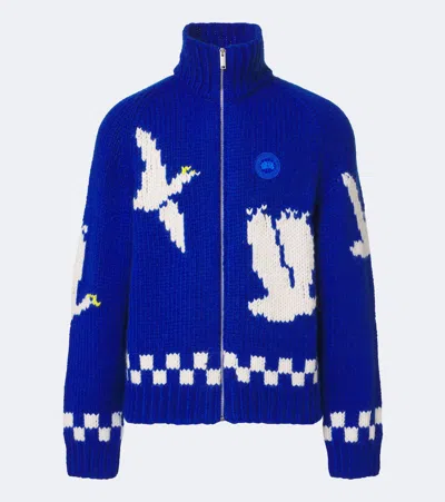 Canada Goose Intarsia Wool And Alpaca Zip-up Cardigan In Blue