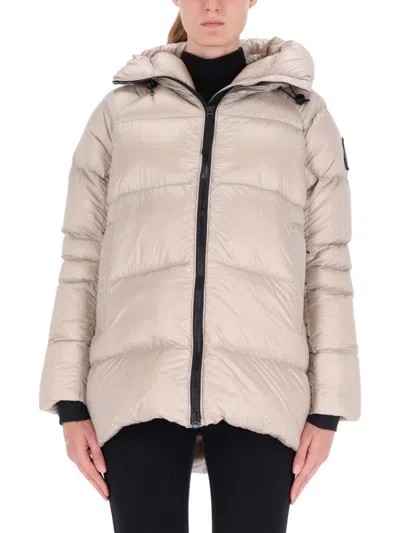 CANADA GOOSE IVORY PUFFER JACKET WITH HIGH COLLAR