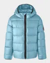 Canada Goose Kid's Crofton Striped Logo Quilted Jacket In Aquarius