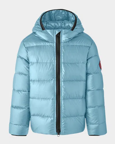 Canada Goose Kid's Crofton Striped Logo Quilted Jacket In Aquarius
