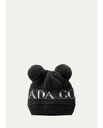 Canada Goose Kid's Double Pompom Beanie Hat, Baby In Black