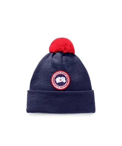 Canada Goose Kids Logo Patch Pompom Hat In Blue