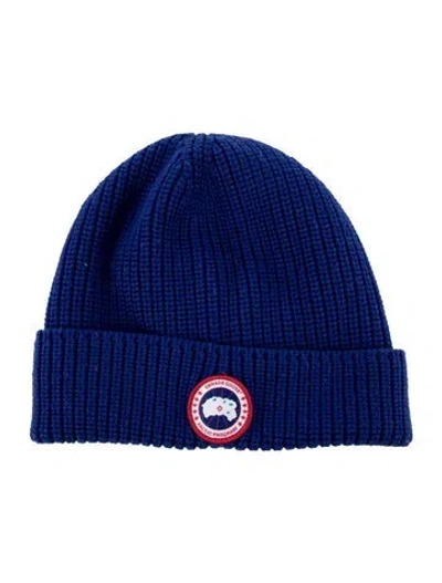 Pre-owned Canada Goose Knit Logo Beanie In Blue