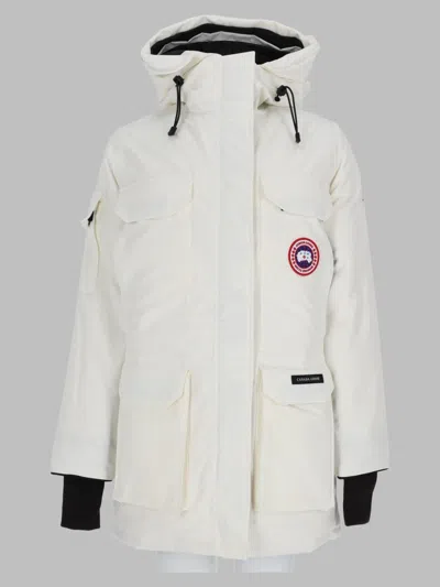 Canada Goose Ladies Expedition Parka Jacket, Creased Woven Down-filled Mid Thigh In White