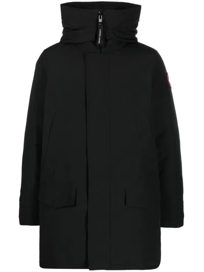 Canada Goose Long Hooded Parka Coat Featuring Pockets In Black