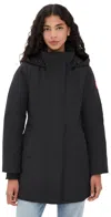 Canada Goose Hooded Long Sleeve Polyester Cotton Coat In Black