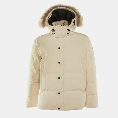 Pre-owned Canada Goose Light Beige Down Fur Trim Wyndham Parka L In Sand