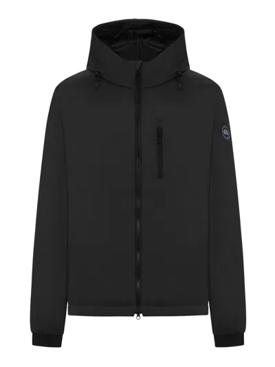 Canada Goose Hooded Down Jacket With Adjustable Features And Iconic Patch In Black