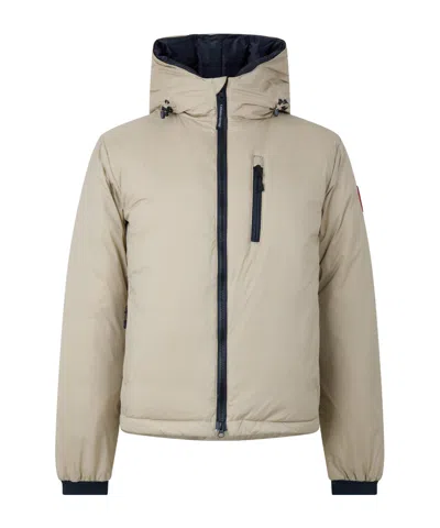 Canada Goose Lodge Down 750-fill Dwr Wind Resistant Hooded Short Puffer Jacket In Neutral