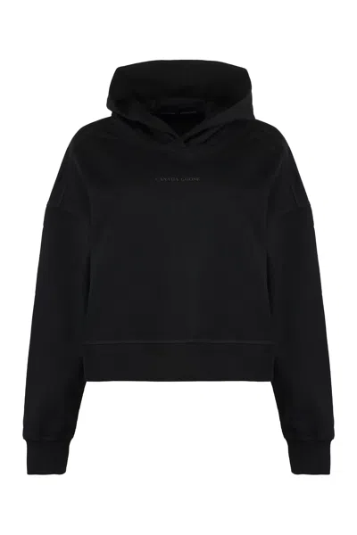 Canada Goose Womens Muskoka Rubberised-branding Cotton-jersey Hoody Black