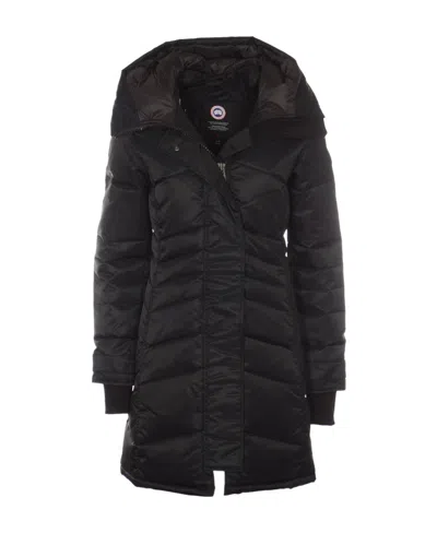 Canada Goose Logo Hooded Down Jacket In Black