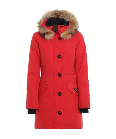 Canada Goose Logo Hooded Down Jacket In Red