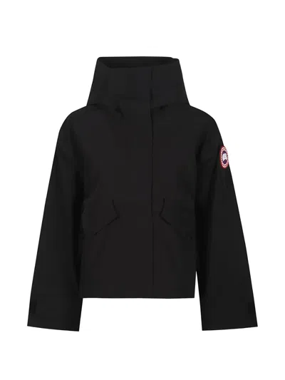 Canada Goose Logo-patch Hooded Jacket In Black