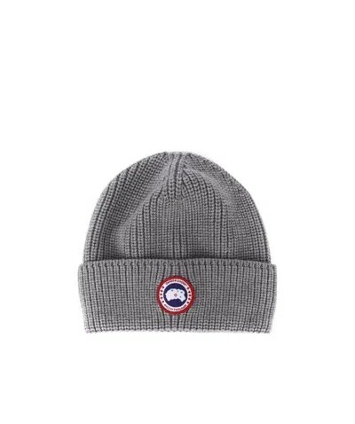 Canada Goose Logo-patch Knitted Beanie In Gray