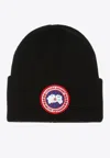 Canada Goose Logo Patch Wool Beanie In Black