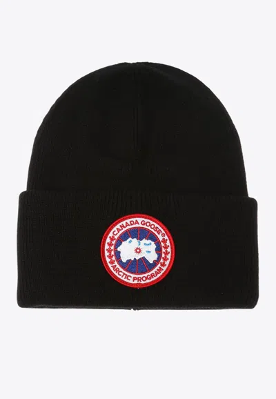Canada Goose Logo Patch Wool Beanie In Black