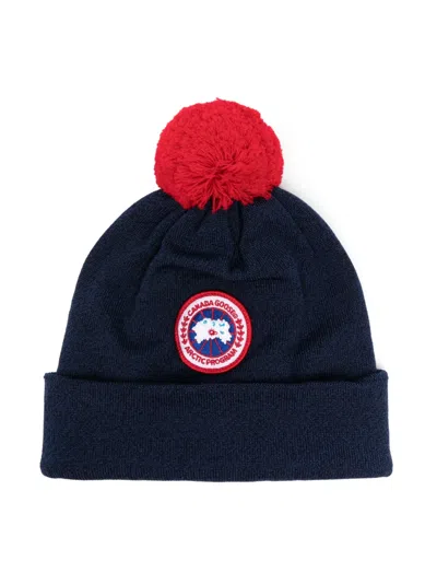 Canada Goose Kids' Logo-patch Wool Beanie In Blue