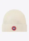 Canada Goose Logo-patch Ribbed-knit Beanie In Cream