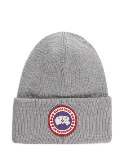 Canada Goose Logo-patch Wool Beanie In Gray