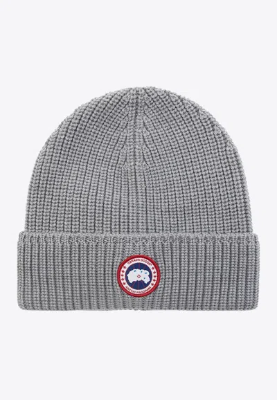 Canada Goose Logo Patch Wool Beanie In Gray