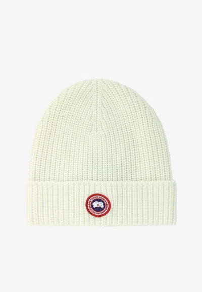 Canada Goose Logo Patch Wool Beanie In Neutral