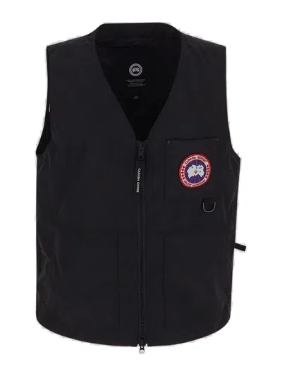 Canada Goose Logo Patch Zipped Vest In Nero