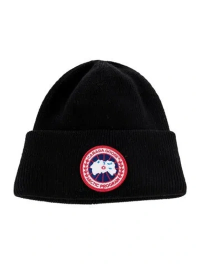 Pre-owned Canada Goose Logo Rib Knit Beanie In Black